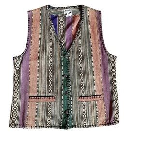 Vintage Striped Southwestern Vest With Whipstitch Detail Small